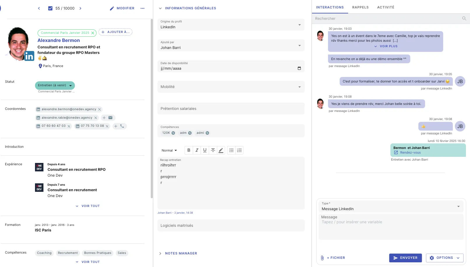 Envoyer un message LinkedIn directement depuis l'interface Jarvi