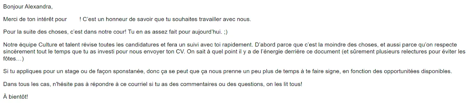 Automatic confirmation email sent to candidates in Jarvi