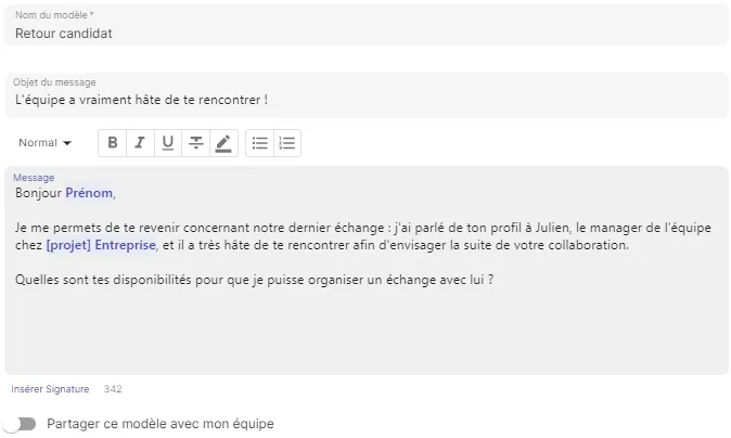 Message template creation interface in Jarvi