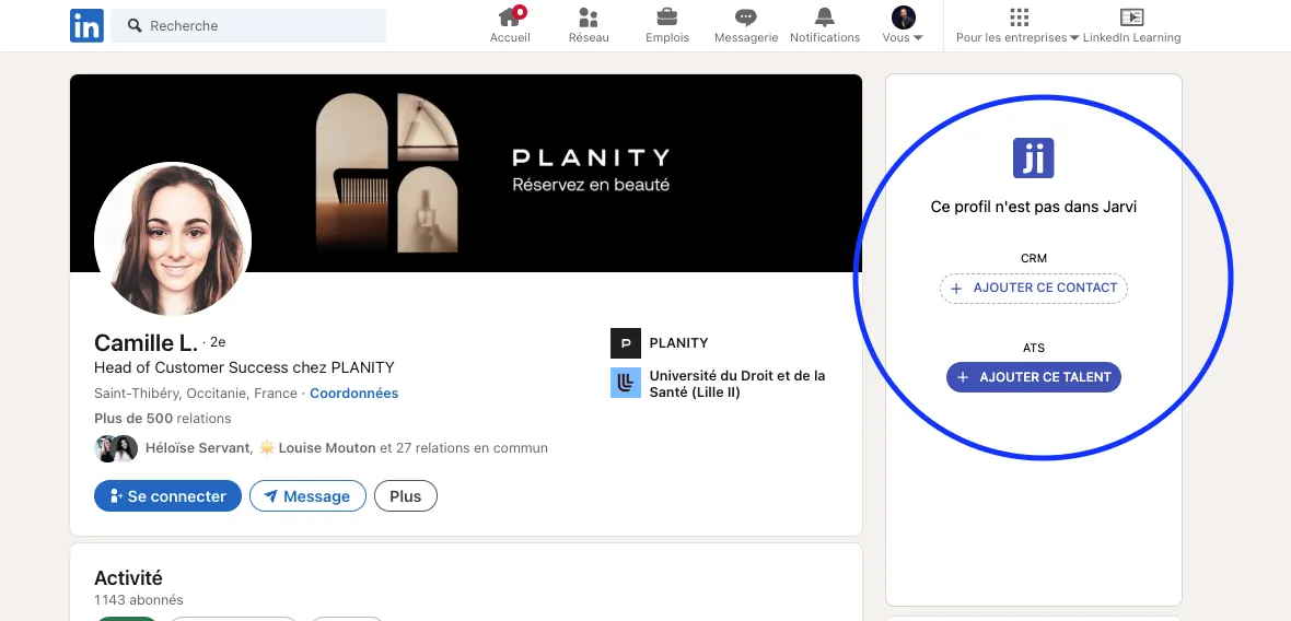 Étape pour ajouter un profil depuis LinkedIn dans Jarvi