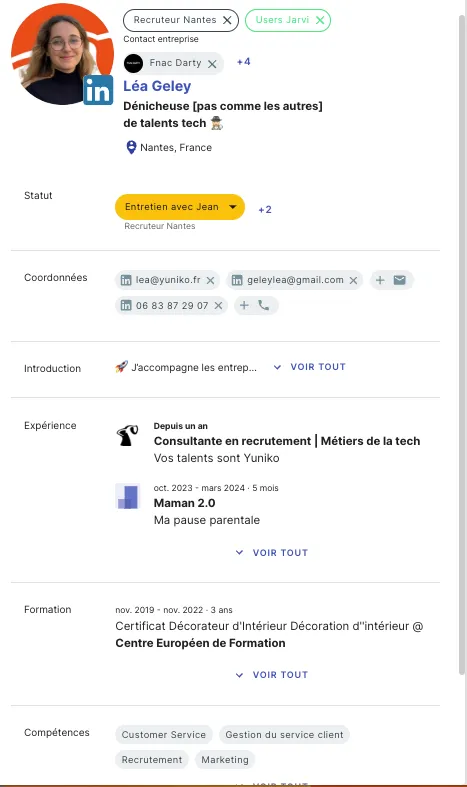 Étape pour ajouter un profil depuis LinkedIn dans Jarvi