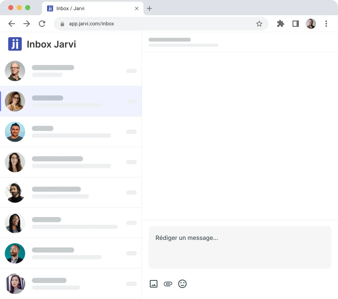 Interface du logiciel de recrutement Jarvi avec tableau de bord de prospection multicanale alimenté par l'IA