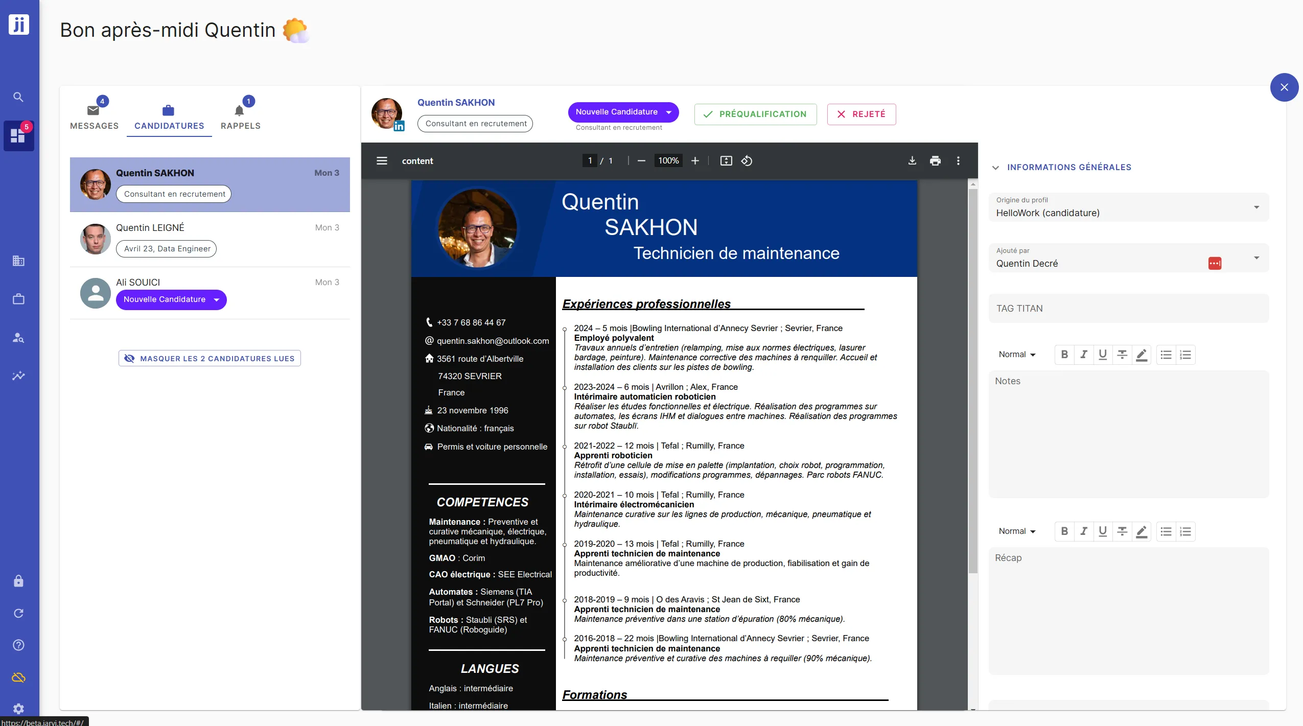 Suivre les nouvelles candidatures à traiter depuis le Dashboard Jarvi