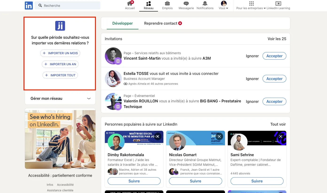 Importer tout ou partie de votre réseau LinkedIn depuis l’extension Jarvi