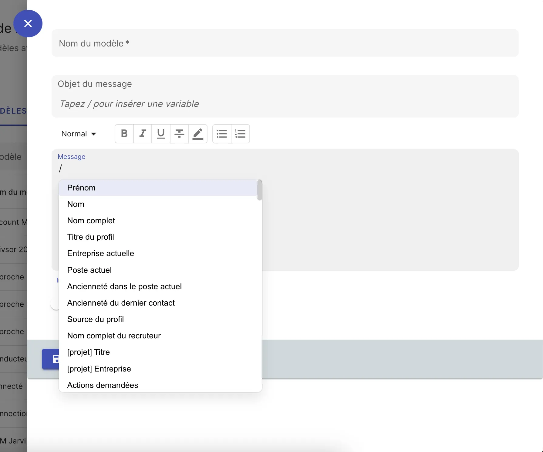 Créer un modèle de message