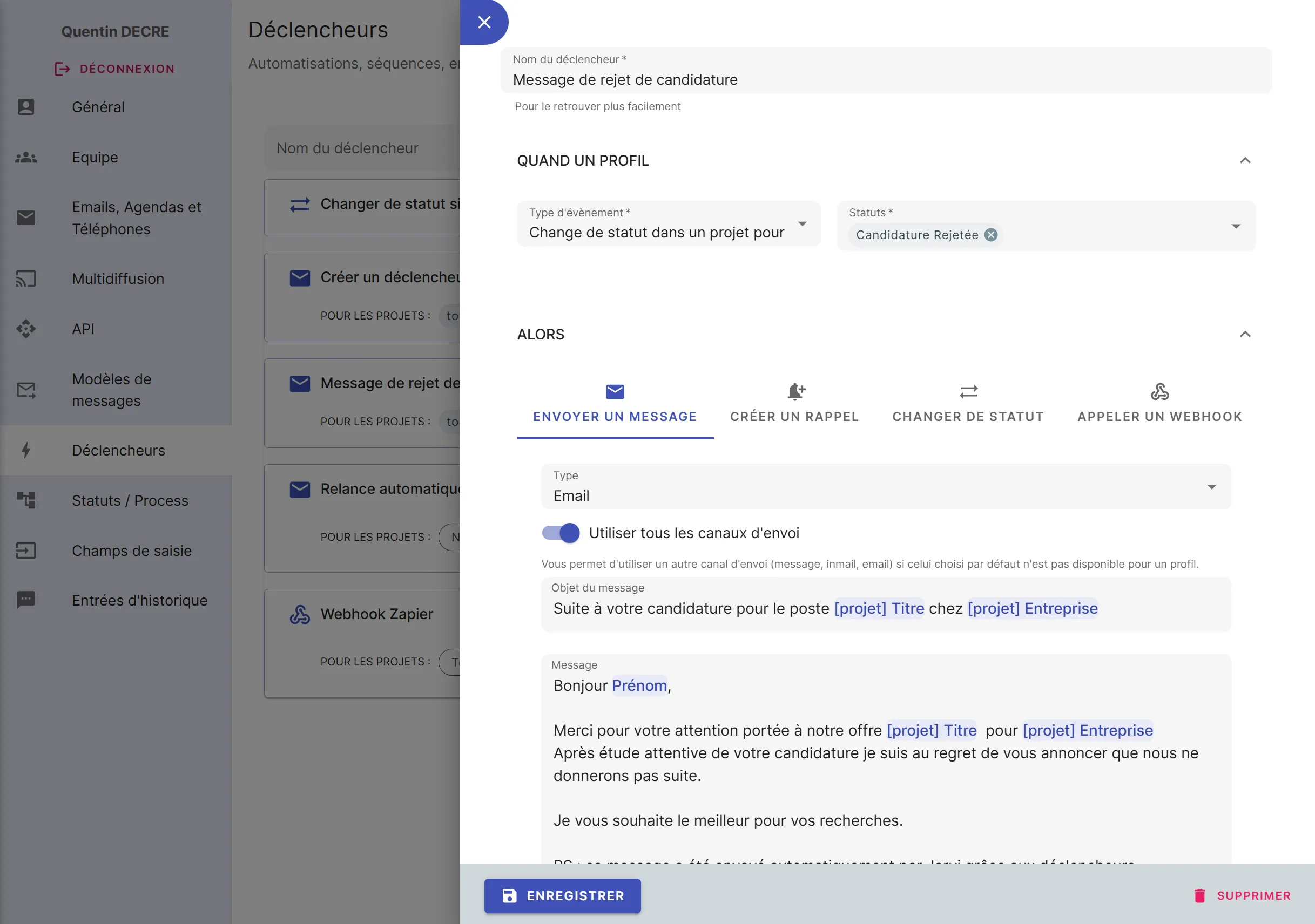 Message de rejet automatique