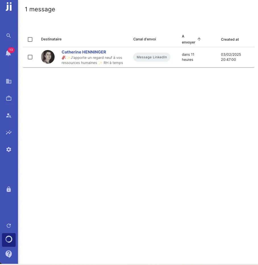 Liste des messages en attente à envoyer dans la boîte d’envoi Jarvi