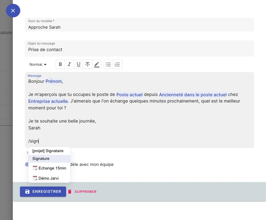 Créer ou importer une signature personnalisée pour email ou LinkedIn dans Jarvi