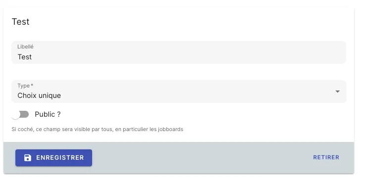 Créer un champ personnalisé avec options de type comme texte, date ou tags dans Jarvi
