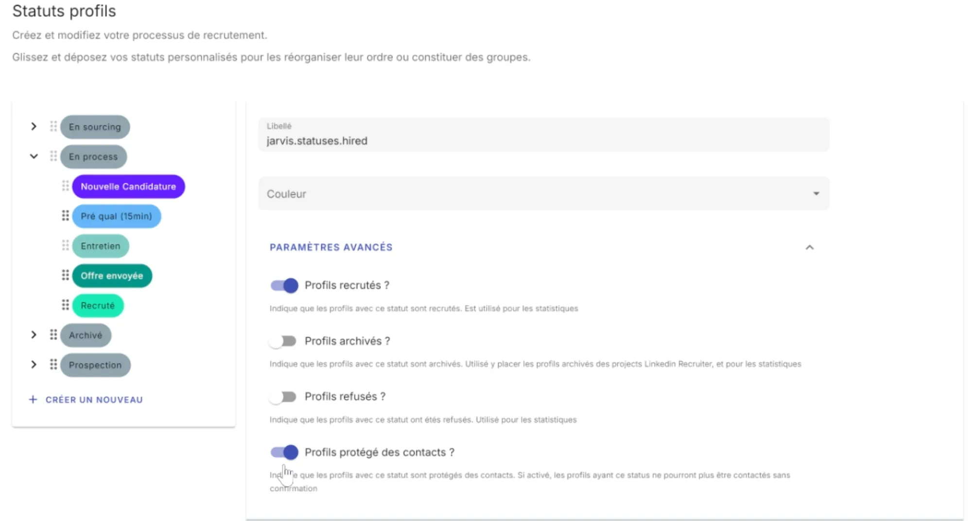 Activer l’option Profil protégé des contacts dans les paramètres avancés du statut