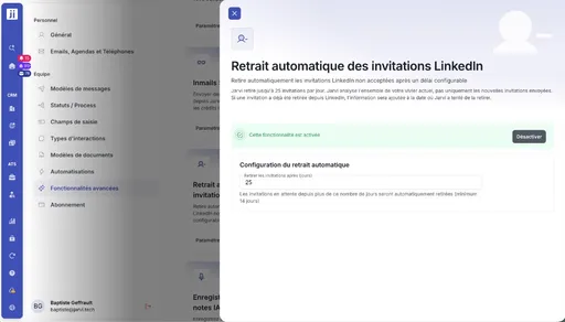 Import d'offres LinkedIn et retrait auto des invitations
