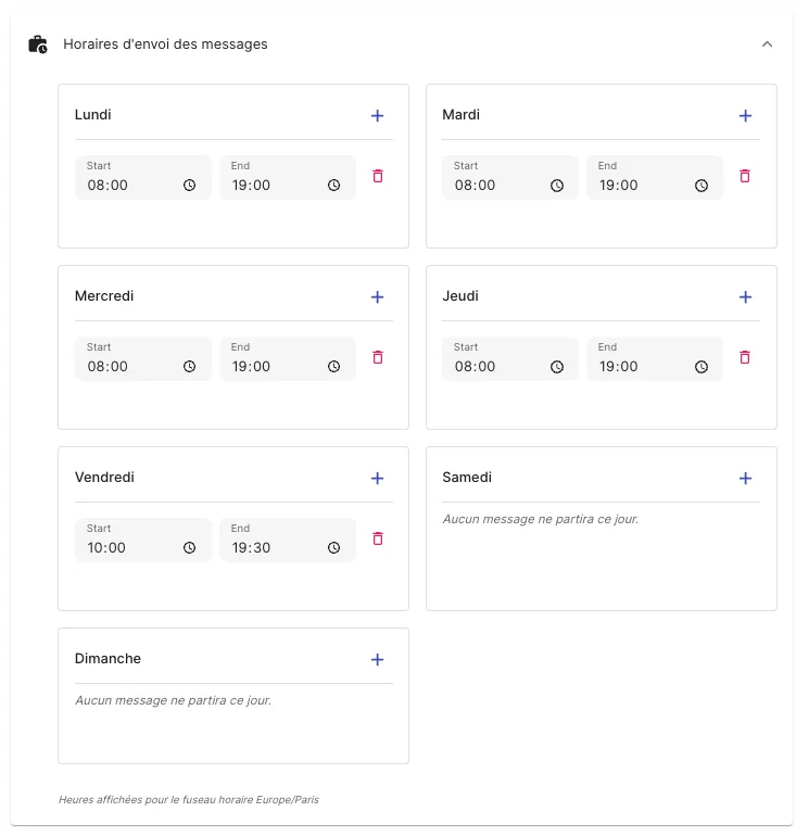 Préférences Jarvi - activer les horaires d'envoi des messages